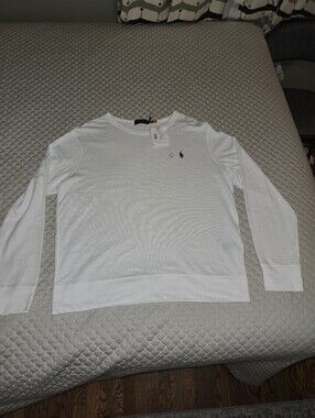 Lg - Ralph Lauren White Long Sleeve Crewneck Sweatshirt with Bk Embroidered Pony